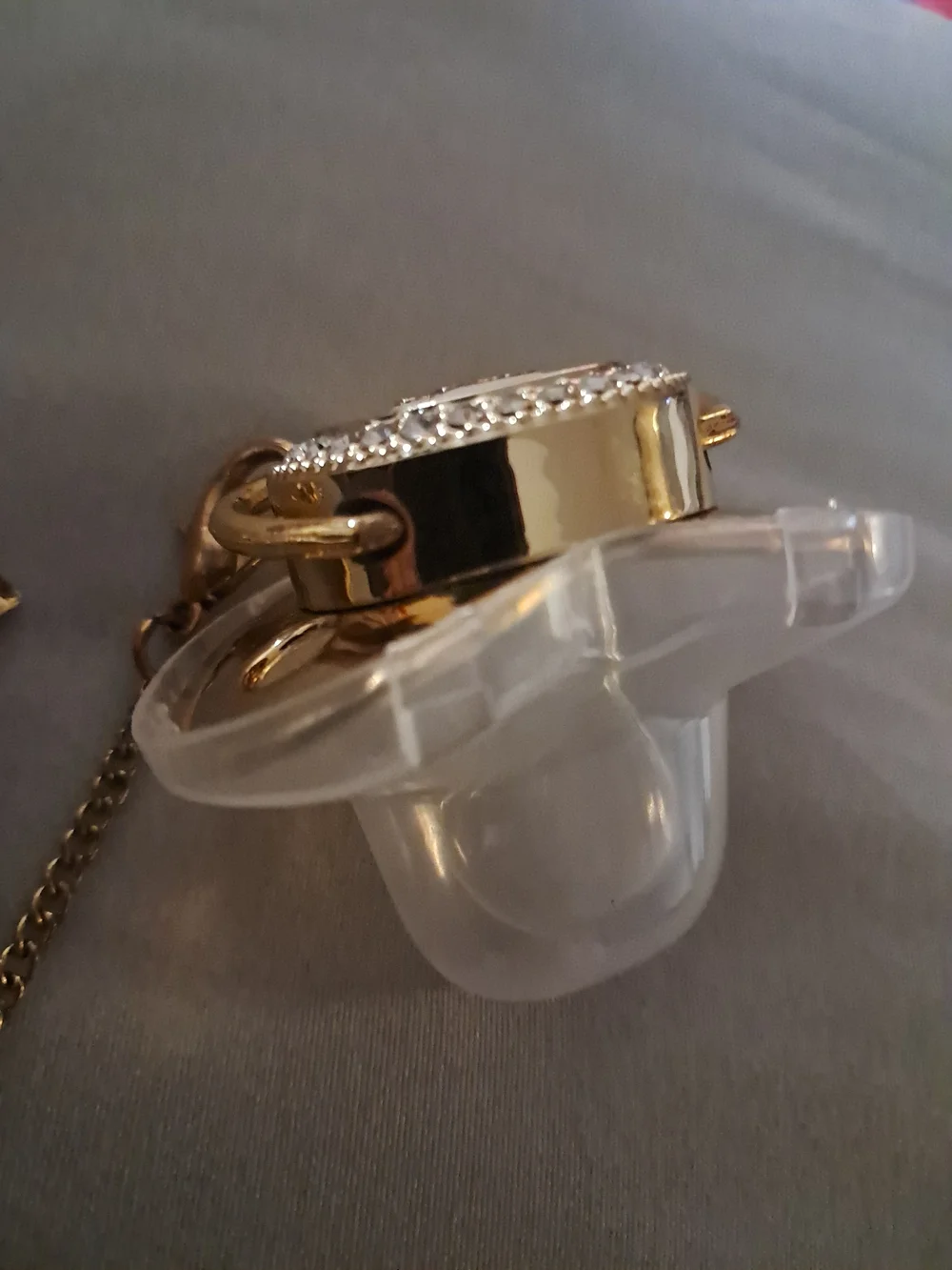 Gold Rhinestone Pacifier Clip with Initial E Charm